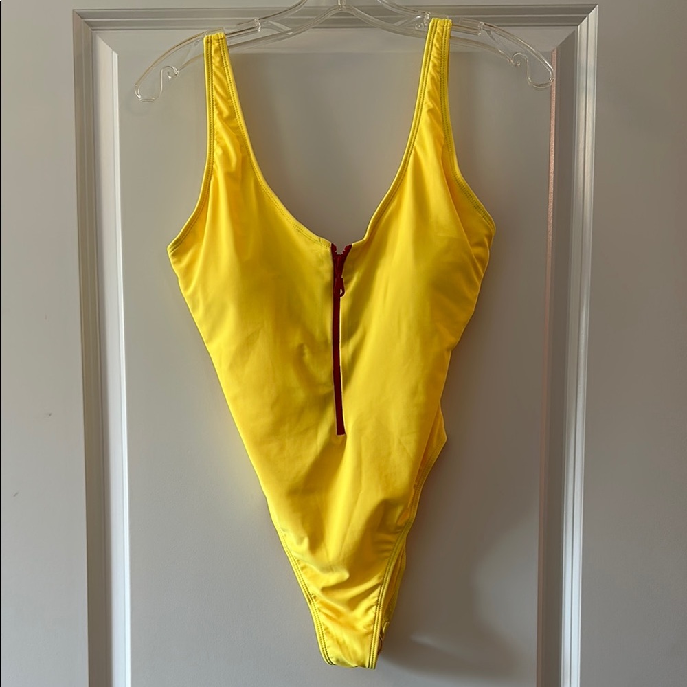 NWOT- Yellow One-Piece Swimsuit with Red Zipper